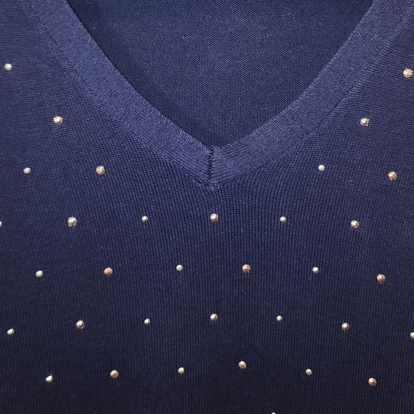 Tommy Hilfiger Large Women's Navy Blue Sweater Top with Sequins V-Neck Long - Picture 6 of 7